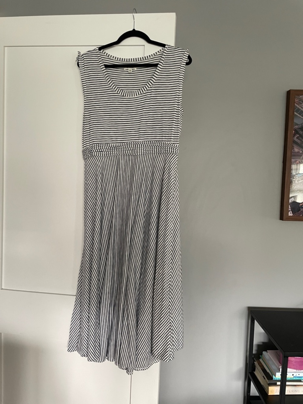 Max Studio Black & White Striped Sleeveless Midi Dress